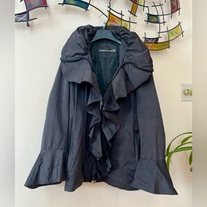 Creenstone Womens Jacket Black Dramatic Ruffle Pillow Collar Size 38/US 10